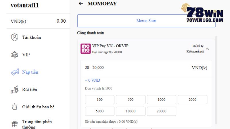Một số lưu ý out trình khi nạp tiền 78win